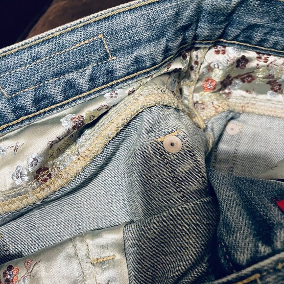 NEW VTG Seven 7 Blue Label Flare Jeans Denim Y2K Mid Rise 31 100% Cotton 34" - Picture 4 of 6